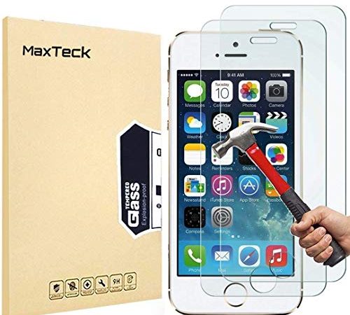 [3 Pièces] Verre Trempé iPhone 5 5s SE, MaxTeck Film Protection en Verre trempé écran Protecteur Vitre- ANTI RAYURES - SANS BULLES D'AIR -9H Dureté pour iPhone 5 5s SE - Compatible 3D Touch