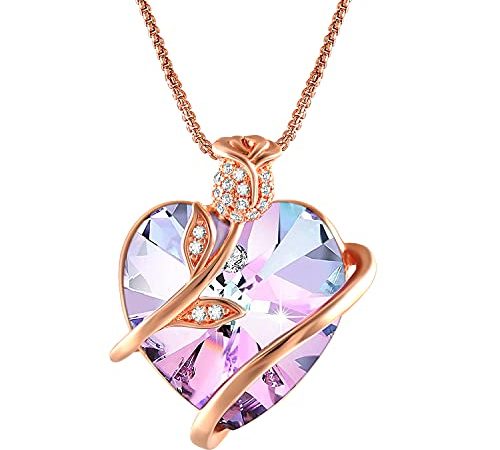 Angelady ♥Amour de l'éternité♥ Collier Coeur Bleu Améthyste pour Femme Collier Pendentif Coeur or Rose,Cadeau Femme Cadeau Maman Noël Cadeau de Bijoux-avec Boîte Cadeau de Bijoux (1-Rose)