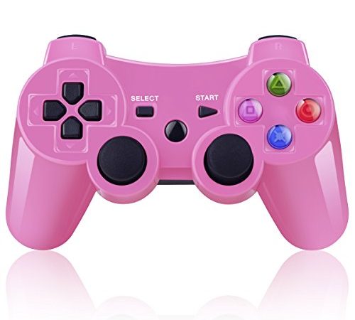 BLUELAKE performance Manette sans fil double vibrante pour PS3 avec câble de charge (rose)