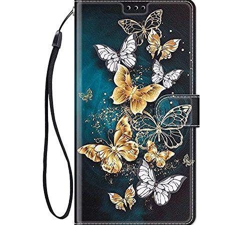 ChoosEU Coque pour Huawei P Smart 2019 / Honor 10 Lite Housse Cuir avec Silicone Etui Portefeuille Antichoc Étui à Rabat et Folio Support Stand Fonction élégant Motif pour Filles Femmes - Papillon Or