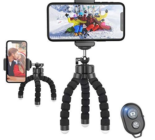 Jumkeet Trépied Smartphone Portable, 360° Mini Trépied Flexible Support pour Téléphone avec Télécommande Bluetooth