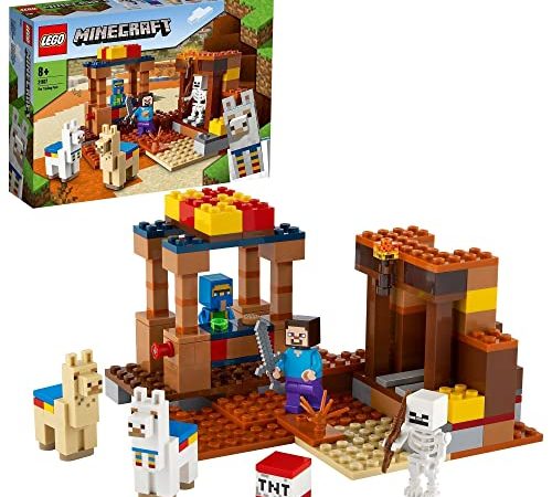 LEGO 21167 Minecraft Le Comptoir d’Échange, Jouet de Construction avec Figurines de Steve, Squelette et Lamas, Enfants 8 Ans et Plus