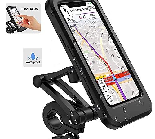 QiZheng Support Téléphone Moto,Etanche Support Telephone Velo,360°pport Smartphone Moto Scooter avec Habillage Pluie Porte Téléphone pour Moto