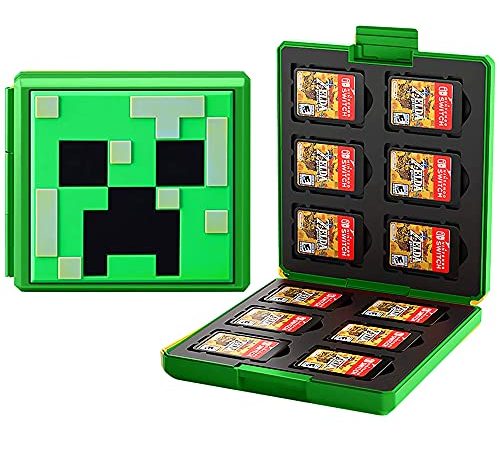 Étui de Rangement pour Jeux Nintendo Switch,Peut contenir jusqu'à 12 Jeux Système de Rangement de Protection Organisateur de Cartes de Jeu Étui Rigide (Minecraft/Green)