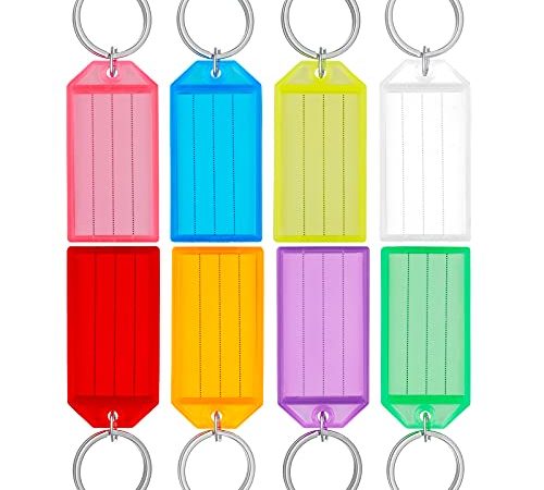 Uniclife Paquet de 40 Porte-clés en Plastique Robuste Avec Fenêtre D'étiquette à Anneau Fendu, Couleurs Variées