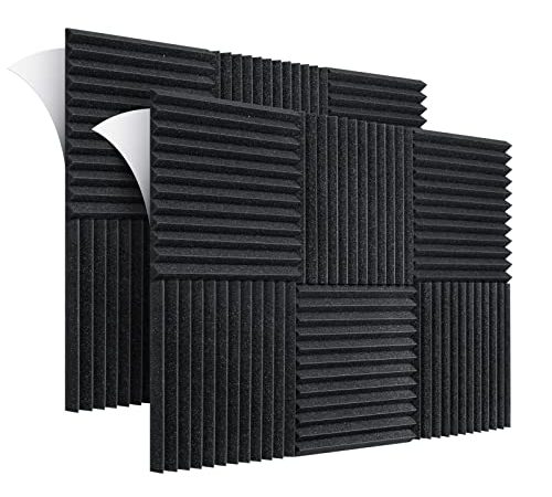 Wemk Panneaux de Mousse Acoustique, Lot de 12 panneaux acoustiques ignifuges Autocollante, pour Podcasting, Studios d'enregistrement, Bureaux, Apprentissage à Domicile, 30 x 30 x 2,5 cm