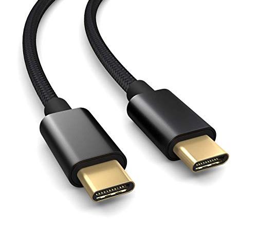 Câble de Connexion USB 3.1 (USB 3.0) de Type C de 0,3 m, câble de Chargement, câble de données, USB C à USB C, Noir, câble en Nylon tressé, fiche dorée