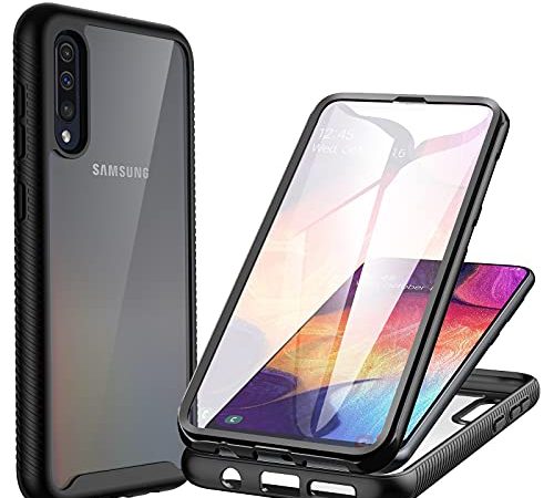 CENHUFO Coque Samsung A50, Coque Samsung A30s Antichoc Housse avec Protection écran, 360° Protection Case Robuste Double Face Bumper Transparent Etui Intégrale Coque pour Samsung Galaxy A50/A30s -Noir