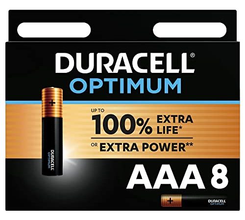 Duracell - Piles alcalines AAA Optimum, 1.5 V LR03 MX2400, paquet de 8