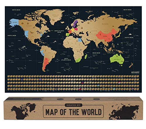 envami Carte du Monde a gratter - 68 X 43 CM - dorée - Planisphere Monde - Map Carte Monde - Carte a gratter - Poster Carte du Monde - Scratch Off Travel Map Poster Monde - Carte Voyage a gratter