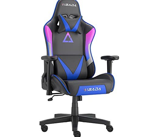 Hbada Chaise Gaming Inclinable,Gaming Chair, Fauteuil de Bureau Gamer Ergonomique, Siège de Jeu Pivotant en Similicuir avec Appui-tête et Oreiller Lombaire, Violet