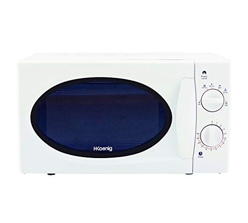 H.Koenig VIO6 Micro-ondes Compact 20L Blanc, Puissant 700W, Plateau tournant 24,5cm, Multifonction 5 niveaux de chauffe et fonction décongélation, Minuterie jusqu'à 30min, Rapide, Plan de travail