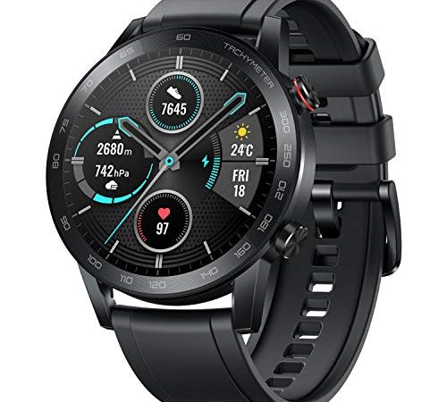 HONOR Magic Watch 2 46mm Montre Connectée pour Hommes Femmes (GPS, Écran AMOLED 1,39 Pouces, 14-Jours en Veille, 15 Modes Sportifs, étanche Smartwatch de Bluetooth), Noir Charbon