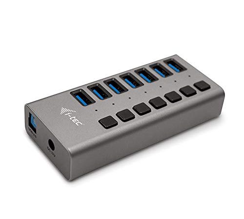 i-tec Hub USB Alimenté, Hub USB 3.0 à 7 Ports Dédiés à la Charge avec Interrupteurs Marche/Arrêt - Concentrateur USB 3.0 avec Alimentation Externe 36W