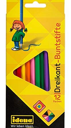 Idena 10083 – Lot de 12 crayons de couleur en forme de triangle ergonomique, pour peindre, dessiner et collorer à la maternelle, à l'école et aux loisirs