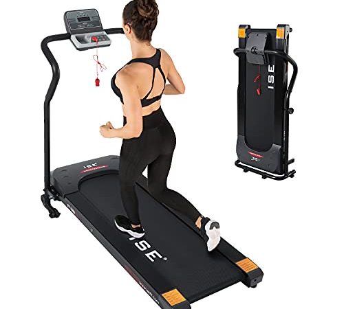 ISE Tapis de Course Pliable, Tapis Roulant Motorisé 10km/h 750W, Vitesse Réglable, Ecran LCD, Tapis Course Electrique pour Maison et Bureau, Tapis de Marche Electrique avec 4 Programmes, SY-1006