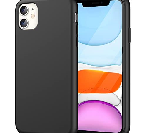 JETech Coque en Silicone pour iPhone 11 (2019), 6,1-Pouces, Étui de Protection Complète du Corps au Toucher Soyeux, Housse Doublure Douce en Tissu Microfibre, Anti-Chocs, Noir