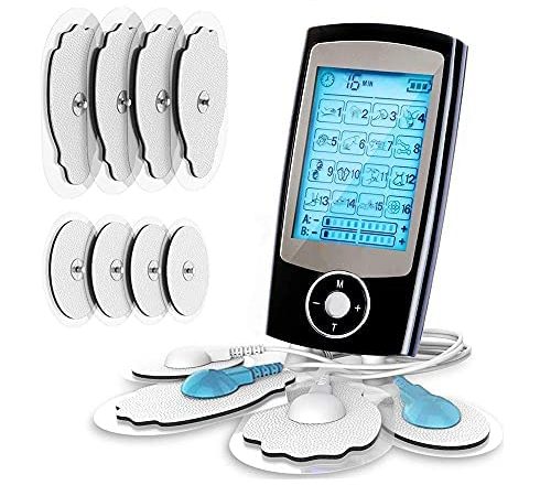 Électrostimulateur TENS Anti-Douleur et électrostimulation Musculaire EMS - rééducation, soulagement des douleurs, Massages, Soins de kinésithérapie - 16 programmes de Massage + 8 électrodes