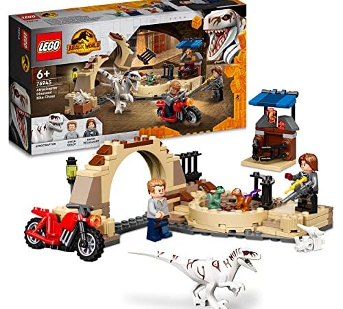 LEGO 76945 Jurassic World La Poursuite en Moto de l’Atrociraptor, Jouet de Dinosaures, 2 Bébés Dinos et Minifigurines de Gardiens avec Tranquilisants