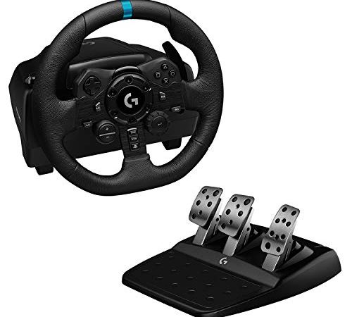 Logitech G923 Volant de Course et Pédales avec Levier de Vitesse, Retour de Force TRUEFORCE, Pédales Sensibles à la Pression, Double Embrayage, Launch Control, pour PS5, PS4, PC et Mac