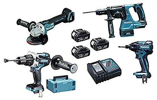 Makita DLX4050TJ Pack de 4 Machines avec 3 batteries en 2 coffrets Makpac 18 V 5 Ah