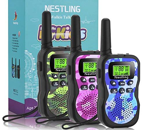 Nestling 3PCS Talkie Walkie Talky Walky Enfant 8 Canaux Radio Écran LCD Lampe Torche Fonction, 3KM de Long Distance Interphone, Cadeau De Noël Enfants Jouets