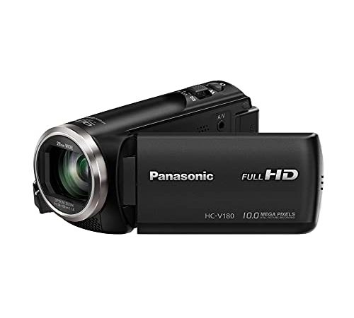 Panasonic V180 | Caméscope Full HD (Qualité vidéo Full HD 50p, Zoom optique 50x, Grand Angle 28mm, Ecran tact., Stabilisé, Zoom intell. 90x) Noir – Version Française