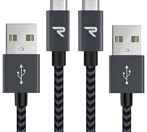 RAMPOW Câble Micro USB [1m/Lot de 2] Charge Rapide 2.4A - Câble USB en Nylon Tressé pour Samsung, Huawei, LG, Sony, Xiaomi Redmi Note 5 6 Pro, Wiko Lenny Jerry 2 3, etc - Gris Foncé