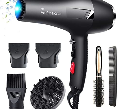 Seche cheveux Professionnel sèche cheveux 2400W HappyGoo Hair Dryer 1 diffuseur 2 buses de coiffage 3 chauffages câble 2,5 m, séchoir cheveux thermo protect pour la famille et les salons de coiffure