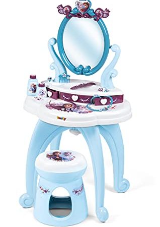 Smoby - La Reine des Neiges - Coiffeuse 2 en 1 - Tabouret + 10 Accessoires Inclus - Dès 3 Ans - 320233