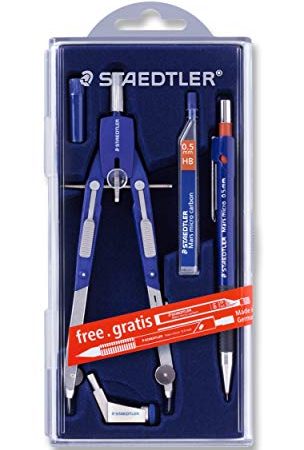 Staedtler Mars Comfort, Compas technique à réglage rapide et micrométique en composite métal-plastique, Coffret avec élément mine, adaptateur universel et 1 porte-mine Mars Micro offert, 552 01 PR1