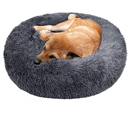 TAMOWA Panier Rond Chien Coussin Chat Panier Donut, Panier Chien Lit pour Chat Chien Extra-Doux Confortable et Mignon, Coussin pour Chats et Petits Chiens de Taille Moyenne, 80cm, Gris foncé