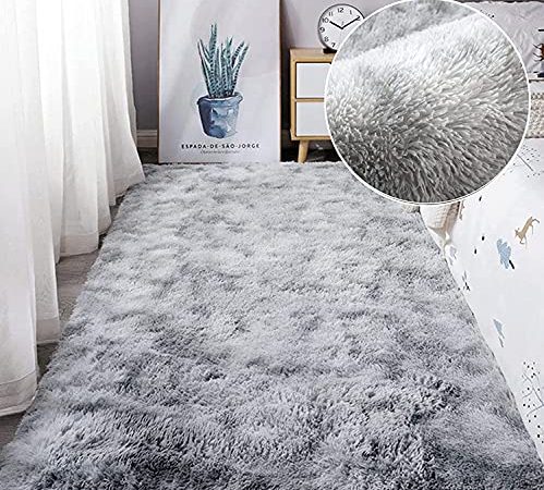 Tapis Chambre Tapis Modernes de Salon Soft Tapis à Poils Longs Moelleux Tapis Extra Doux et Confortable Tapis Antidérapant Intérieur Moelleux épais pour Salon (Gris Blanc, 80*120cm)