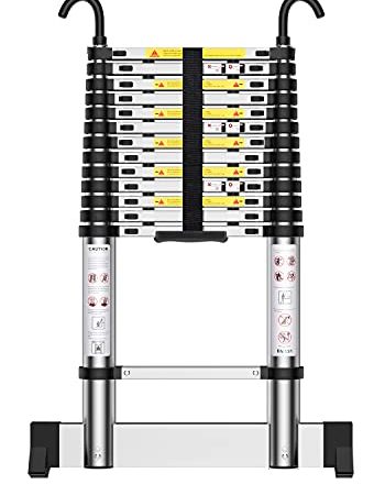 Teenza Échelle Télescopique 4,9m, Escabeau Telescopique Aluminium avec Crochets, Charge Maximale 150kg