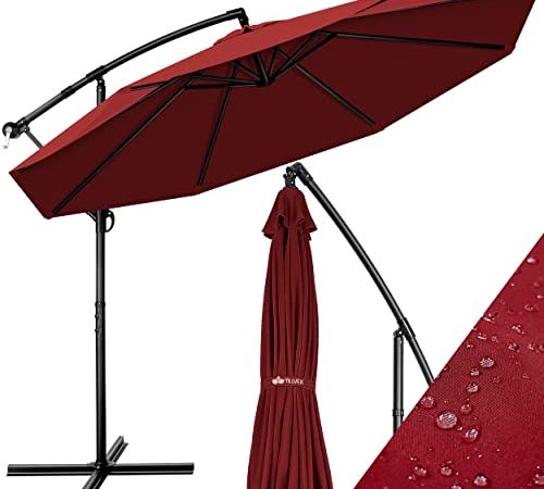 tillvex Parasol déporté hexagonale 3M avec manivelle | Pare-soleil avec pied | Protection UV en aluminium pour le jardin | Parasol à manivelle pour le marché déperlant (Rouge)