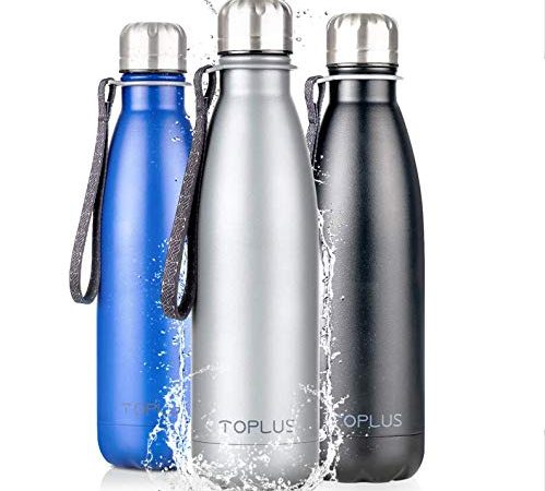 TOPLUS Bouteille d'eau Isotherme 500ml, Gourde Sport, sans BPA, Gourde en Acier Inoxydable 304, 24 Heures Froide 15 Heures Chaudes, Anti-Fuite, avec Une Sangle tissée, pour Sport, Voyage (argent)