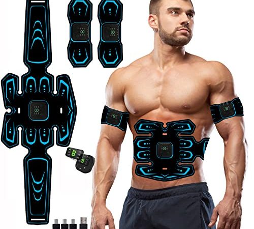 WARDBES Electrostimulateur Musculaire, EMS Ceinture Abdominale Electrostimulation Appareil Abdominal ABS Stimulateur Musculaire Abdominal USB Rechargeable pour Abdomen/Bras/Jambes