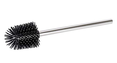 WENKO Brosse de silicone avec manche acier inox - Brosse de toilette avec tête de rechange en silicone, Acier inoxydable, 7.5 x 35 x 7.5 cm, Brillant