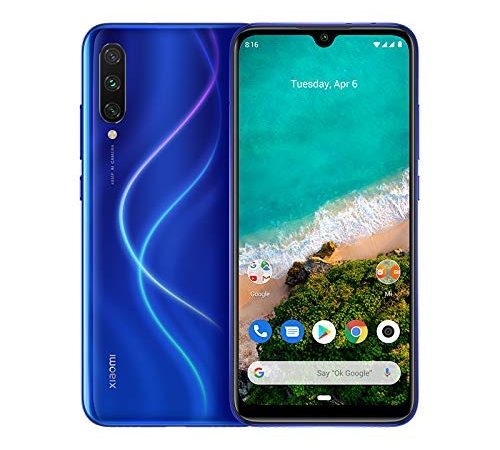 Xiaomi Mi A3 Smartphone, 4Gb+64Gb, Moniteur Amoled de 6 088 po, processeur Qualcomm Snapdragon 665 Aie, Triple Caméra avec Version Global(48 MP + 8MP + 32MP) (Bleu)