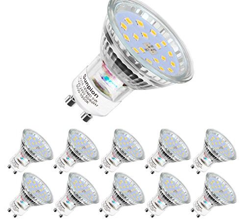 Ampoules LED GU10, 5W équivalent 60W, 600lm, Blanc Froid 6000K, 120° Larges Faisceaux, Ampoules LED Spot, Lot de 10