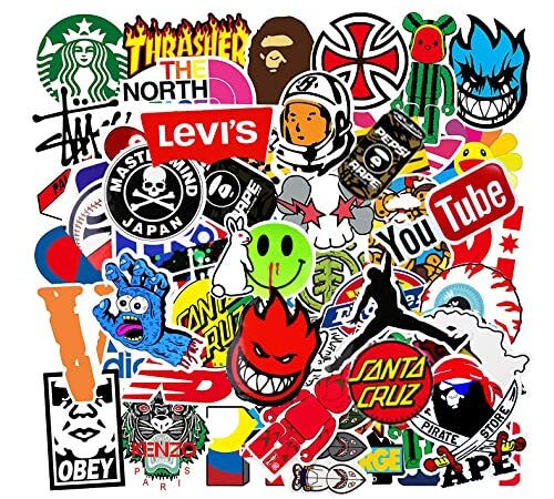 Autocollants Cool 101 Pcs Stickers de Marque pour Enfants Adolescents Adultes, Vinyle Imperméables Autocollant Moto pour Ordinateur Portable, Bouteille d'eau, Skateboard, Guitaire, Vélo, Valise