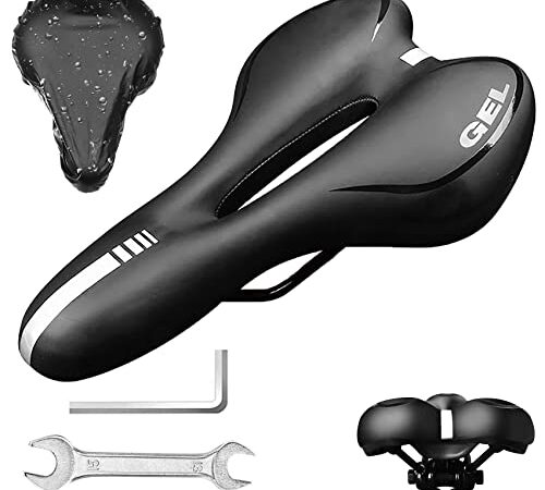 BELSVOR Selle Velo Confortable, Selle VTT, Selle Velo Ergonomique, Selle Velo Confort Imperméable avec 1 Clef, 1 Clef Hexagonale, 1 Housse de Pluie, Selle Vélo pour VTT/Vélo/Vélo de Route/Vélo Pliant