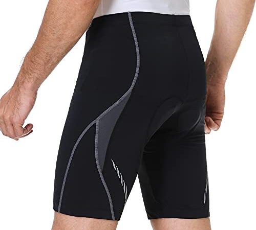 BEROY Cuissard Velo Homme Cycliste 4D Gel Rembourré Short Cycliste Homme à Séchage Rapide Short VTT Homme Respirant et Absorbant Super Léger Ligne Grise XL