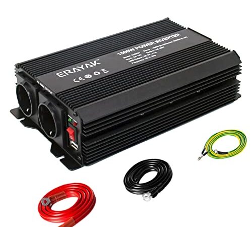 ERAYAK® Convertisseur 12v 220v 230v 1500W/3000W Onduleur, Transformateur, Convertisseur de Tension, Port USB 2.1A, 2 Prises AC, pour Voiture, Solaire Modifiée Volts