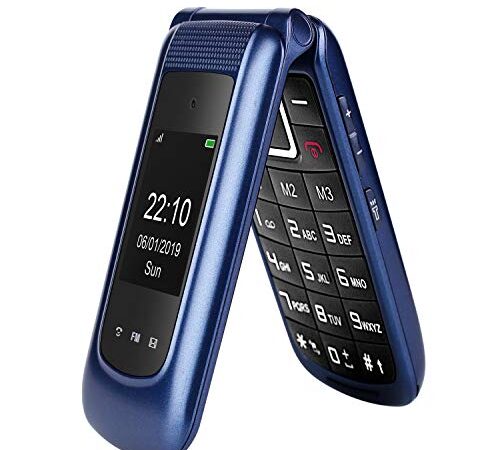 GSM Téléphone Portable Senior Clapet Débloqué avec Grandes Touches,Big Volume Bouton SOS,Basique Telephone Mobile pour Personne Agée (Bleu)