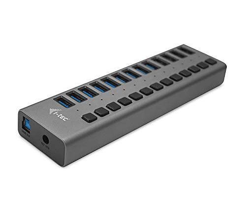 i-tec Hub USB Alimenté, Hub USB 3.0 à 13 Ports Dédiés à la Charge avec Interrupteurs Marche/Arrêt - Concentrateur USB 3.0 avec Alimentation Externe 60W