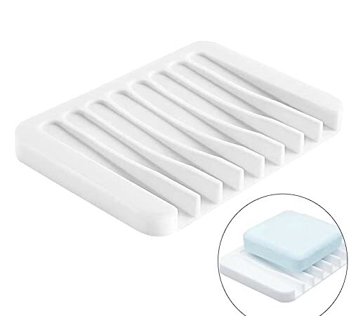 iJiZuo Savon Blanc en Silicone avec Drain de vidage Porte-Savon en Silicone pour Salle de Bain Douche Design antidérapant Porte-Savon pour Salle de Bain Cuisine Compteur