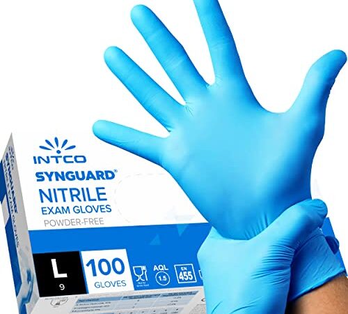 intco medical 100 gants Nitrile L sans poudre sans latex hypoallergénique, certifié CE conforme à la norme EN455 gants alimentaires jetables (L)