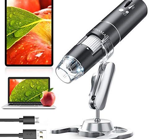 Microscope Numérique sans Fil, YINAMA Caméra de Microscope à Grossissement 50x-1000x, Mini-Microscope Portable avec 8 Lumières LED, 1080P 2MP, Adapté Soudage, Aux Textiles,Exploration étudiante