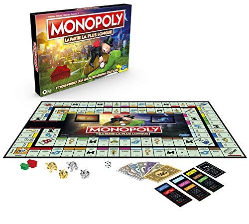 Monopoly La Partie la Plus Longue, Jeu Monopoly Classique avec Partie prolongée, Jeu de Plateau Monopoly, à partir de 8 Ans